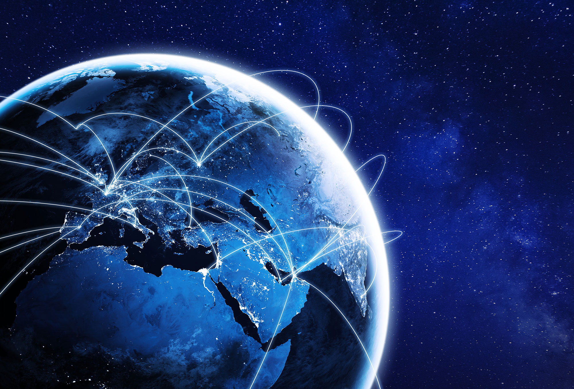 Picture showing airline routes viewed from space